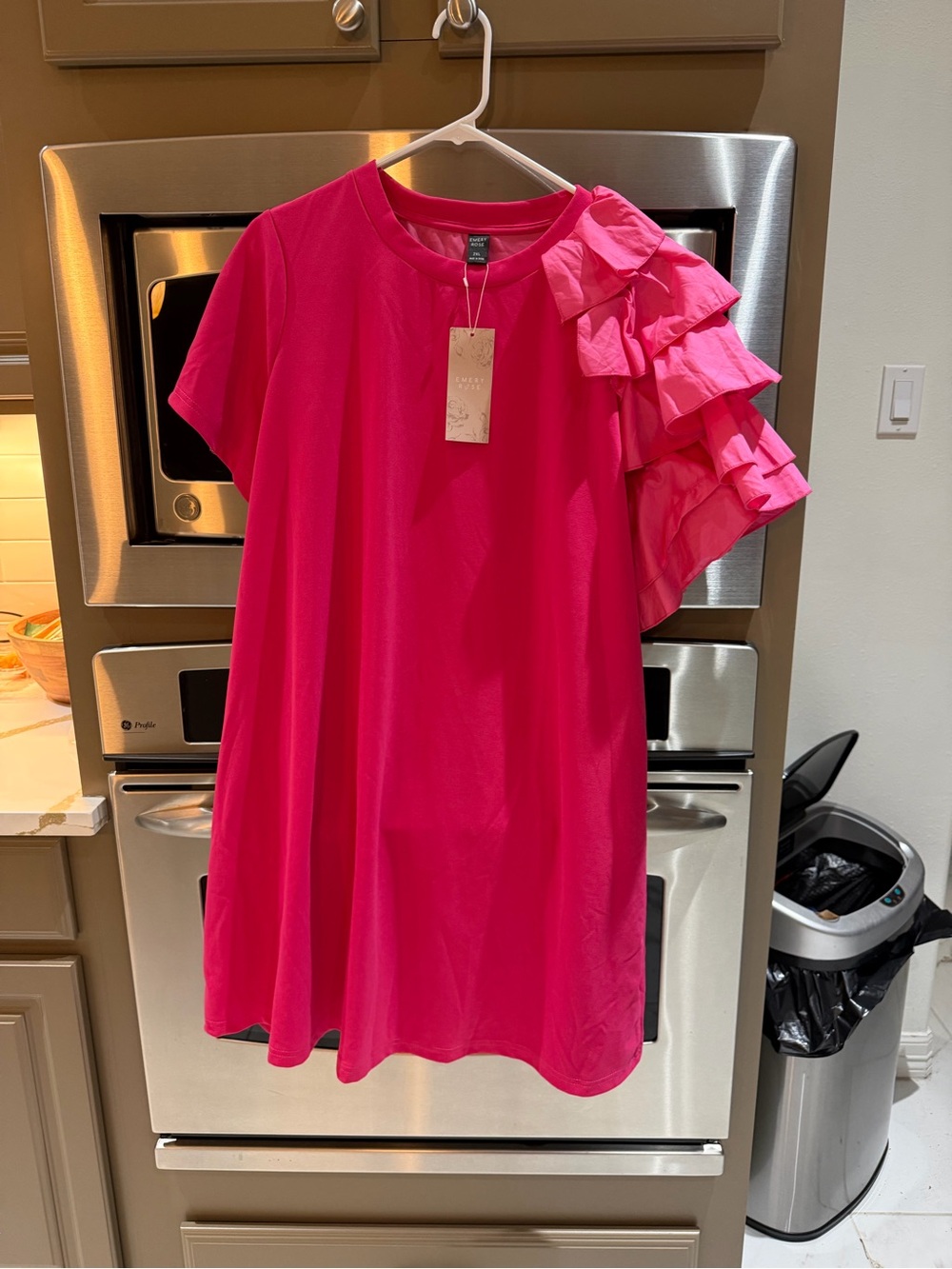 SHEIN Hot Pink Mini Dress with Ruffle Sleeve